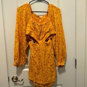 Free People Orange and Yellow Floral Dress